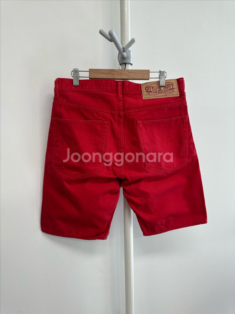 베이프 스타 자수 레드 하프 데님 팬츠--3