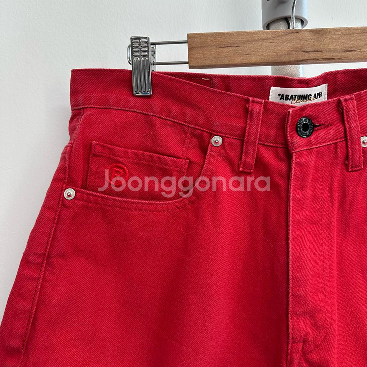 베이프 스타 자수 레드 하프 데님 팬츠--2