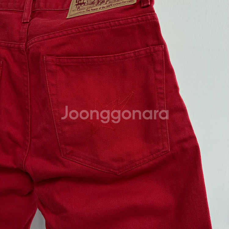 베이프 스타 자수 레드 하프 데님 팬츠--6