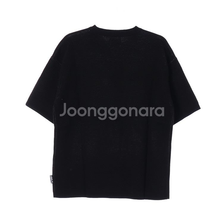 (새상품)[L]아조바이아조 블랙 슬로건 반팔 니트 티셔--3