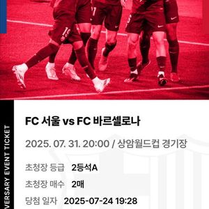fc서울 바르셀로나 2등석 a 2장 일괄 팝니다