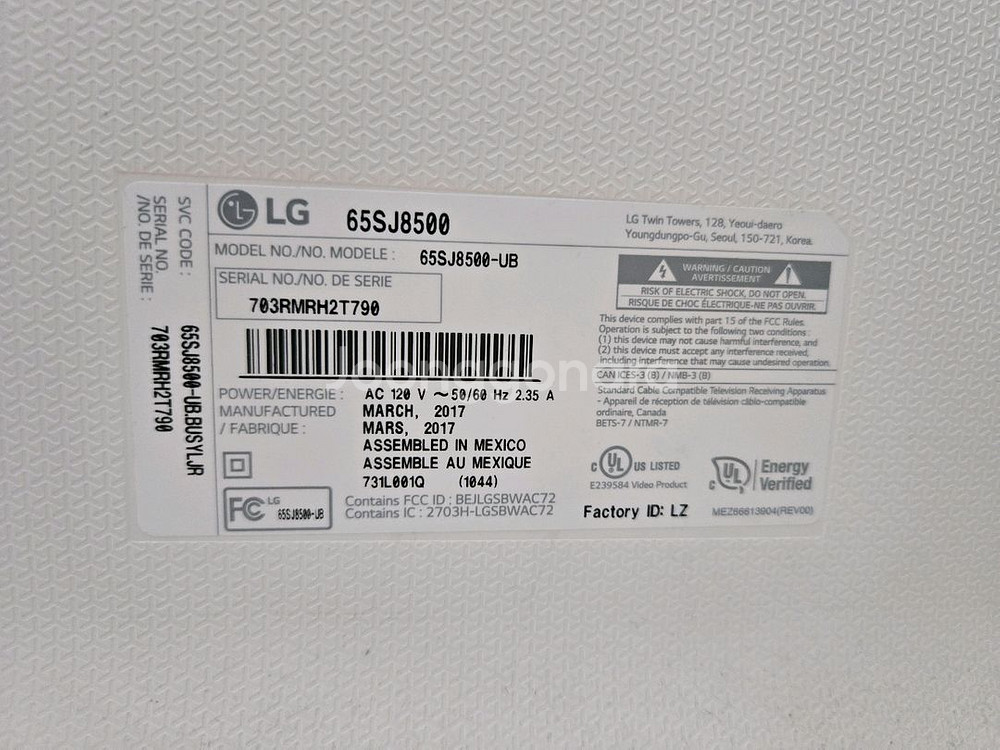 LG 65인치 TV 65SJ8500 액정파손 부품용--2