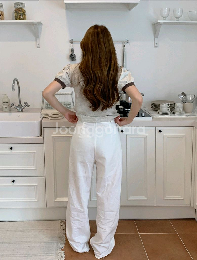 퍼프 오트밀&브라운 반팔 티셔츠--2