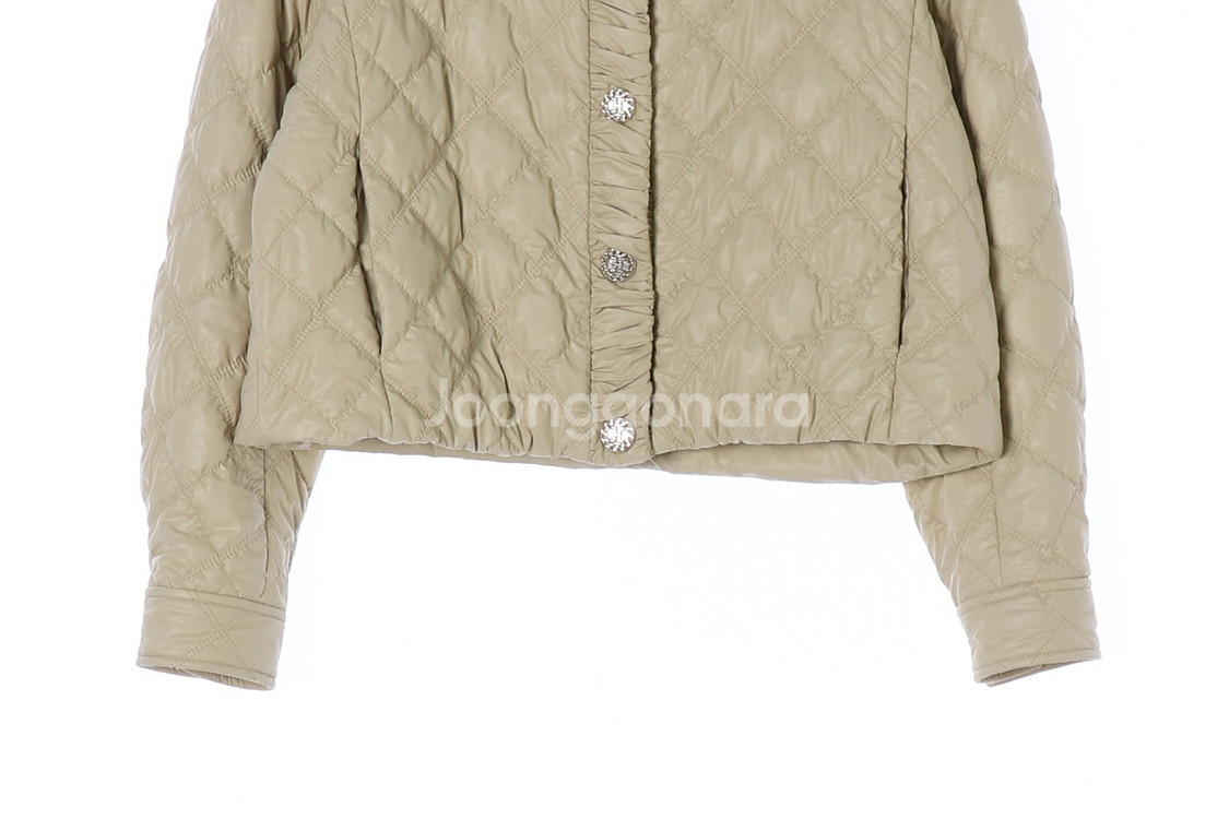 [S]타임 레더 퀼팅 패딩 노카라 숏 점퍼 재킷 가죽--2