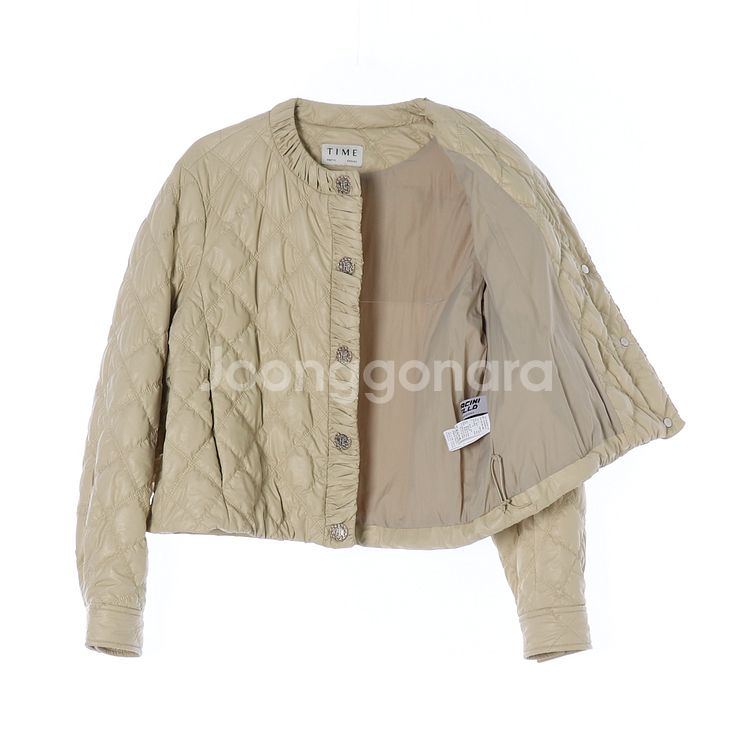 [S]타임 레더 퀼팅 패딩 노카라 숏 점퍼 재킷 가죽--3