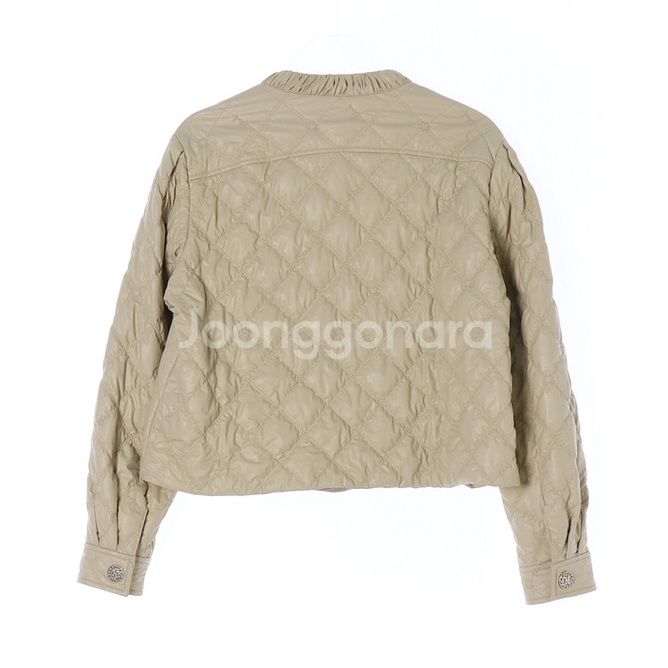 [S]타임 레더 퀼팅 패딩 노카라 숏 점퍼 재킷 가죽--4