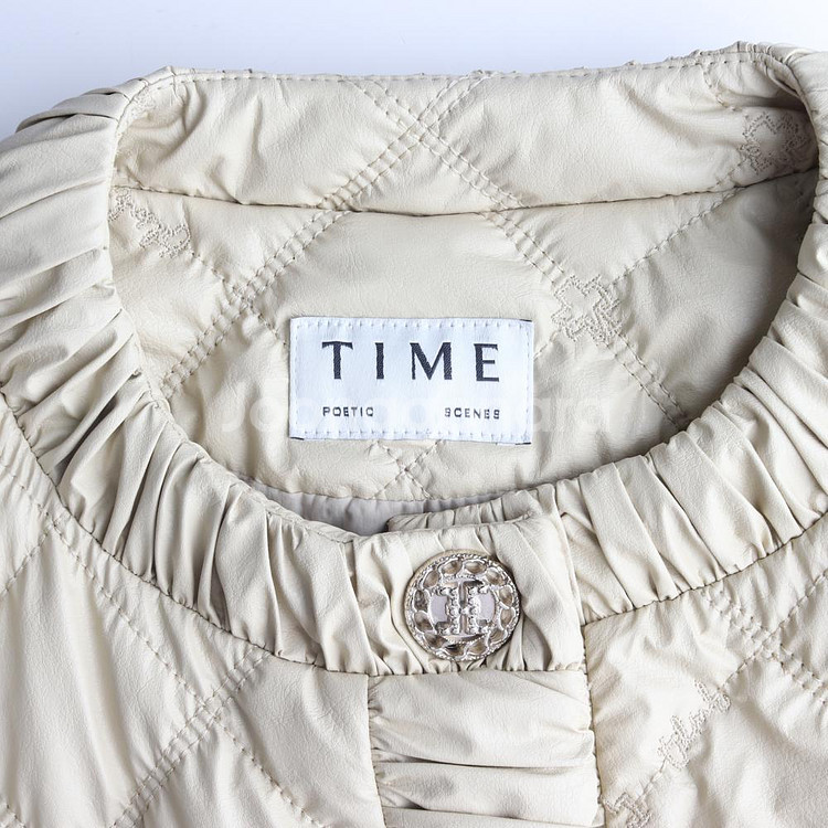 [S]타임 레더 퀼팅 패딩 노카라 숏 점퍼 재킷 가죽--5