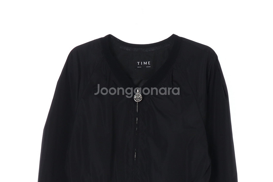 [S]타임 블랙 브이넥 블루종 집업 재킷 점퍼--1