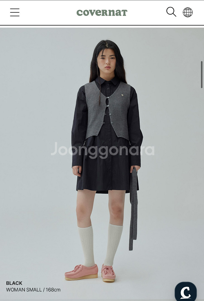 커버낫 우먼 셔링 셔츠 미니 원피스 블랙--0