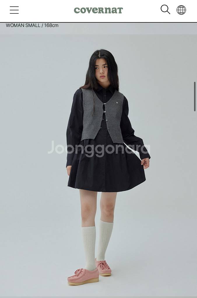 커버낫 우먼 셔링 셔츠 미니 원피스 블랙--1