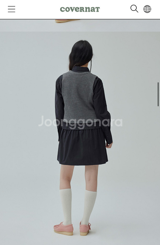 커버낫 우먼 셔링 셔츠 미니 원피스 블랙--2