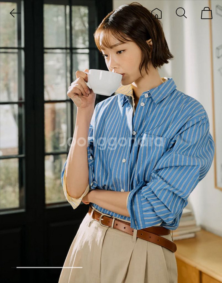 빈폴 포플린 스트라이프 오버핏 셔츠 블루--0