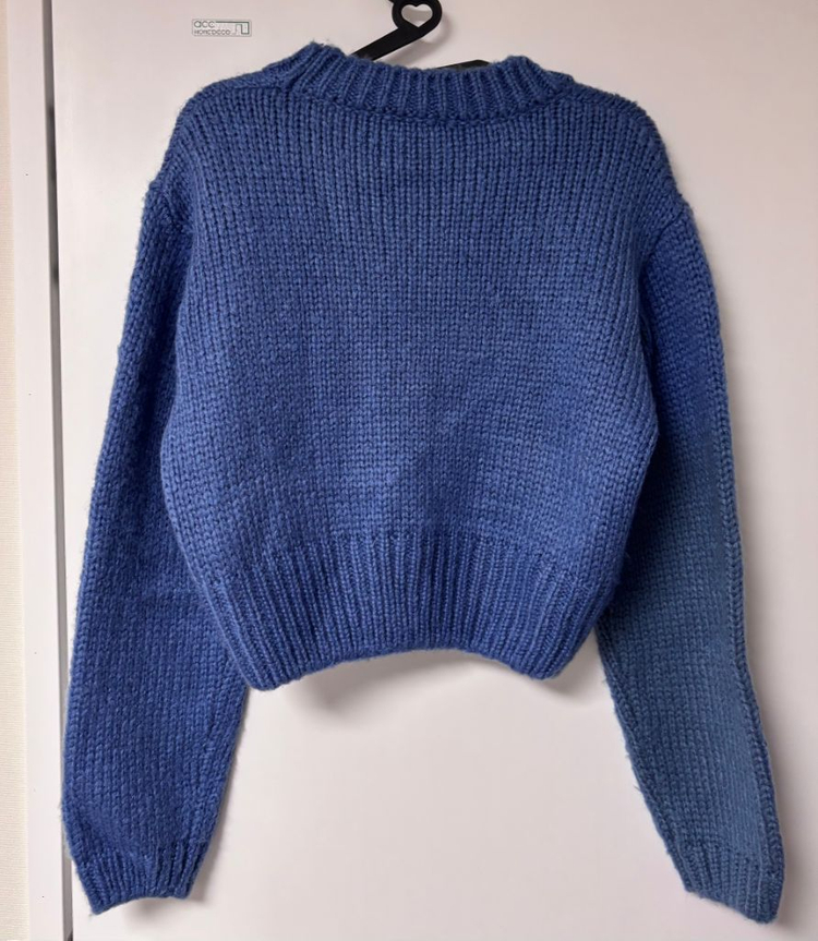세컨에디션 파우터크롭 크롭 니트 가디건 블루--6