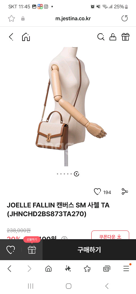 제이에스티나_JOELLE FALLIN 캔버스 사첼백 새--1