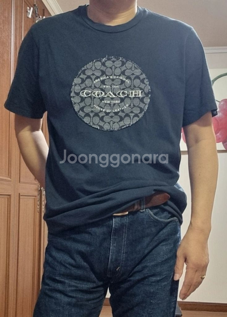 코치 COACH 라운드 반팔 티셔츠 그레이 네이비 L--0