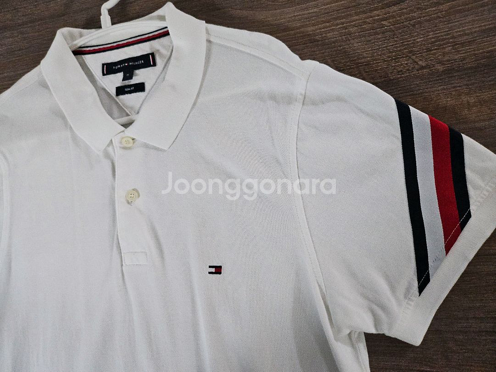 타미힐피거 화이트 카라반팔셔츠 슬림핏 M--0