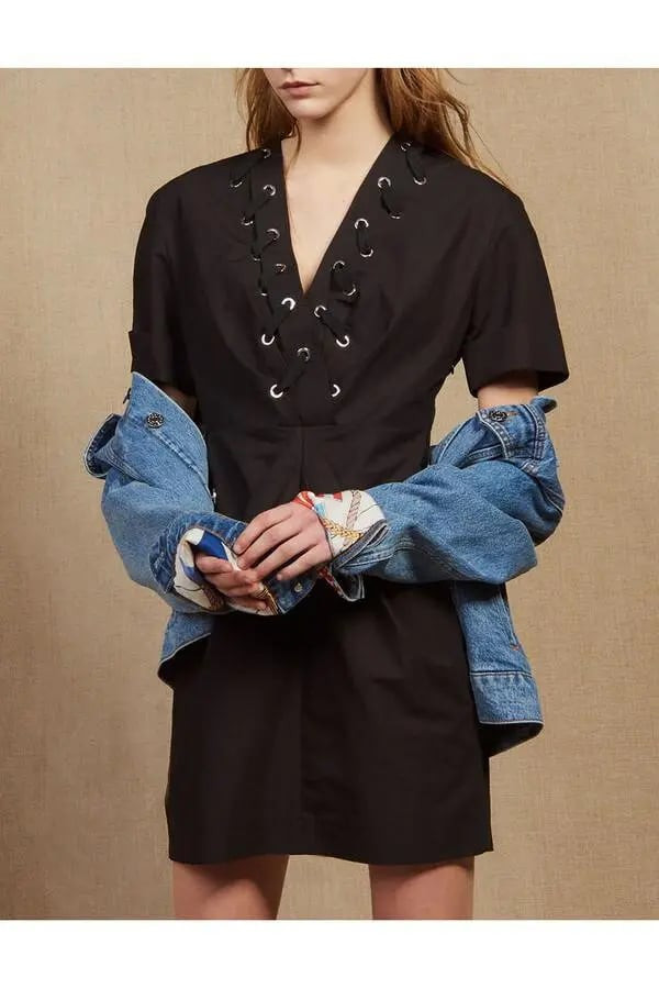 (새상품) 산드로 블랙 반팔 원피스 36사이즈--0