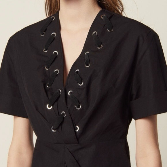 (새상품) 산드로 블랙 반팔 원피스 36사이즈--4