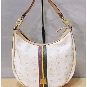 MCM 화이트 비세토스 삼선 호보 숄더백