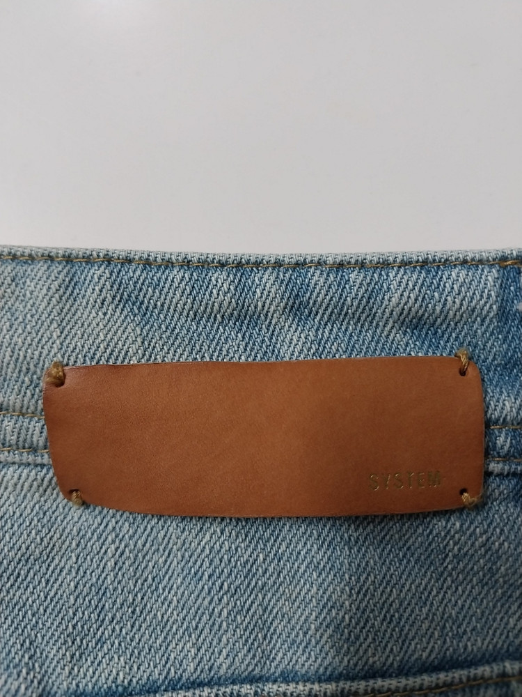 29)시스템 새미 와이드 데님팬츠 가죽패치 워싱청바지--3