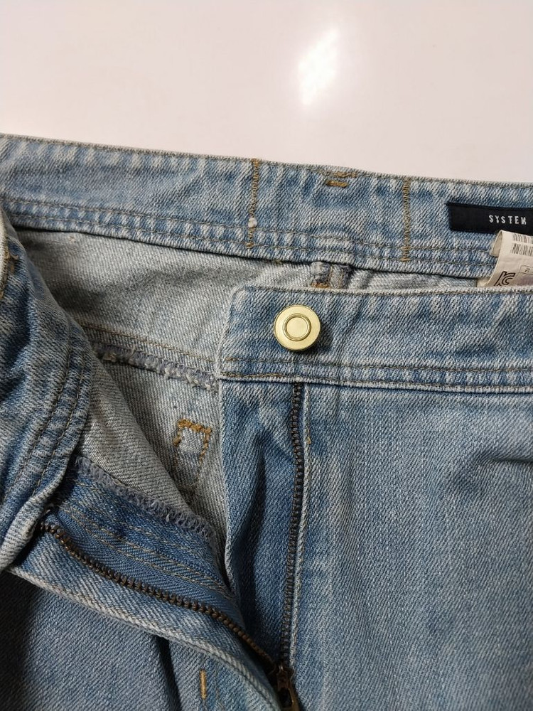 29)시스템 새미 와이드 데님팬츠 가죽패치 워싱청바지--4