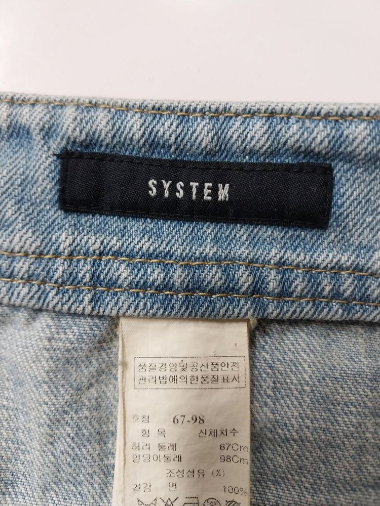 29)시스템 새미 와이드 데님팬츠 가죽패치 워싱청바지--5