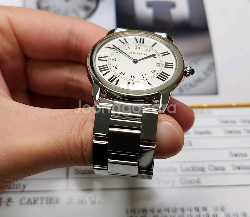 까르띠에 롱드솔로 실버로만 36mm 블루핸즈 쿼츠 브레--8