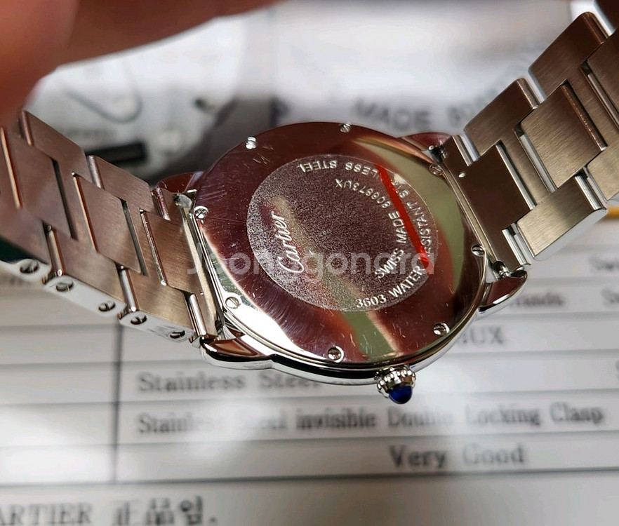 까르띠에 롱드솔로 실버로만 36mm 블루핸즈 쿼츠 브레--6
