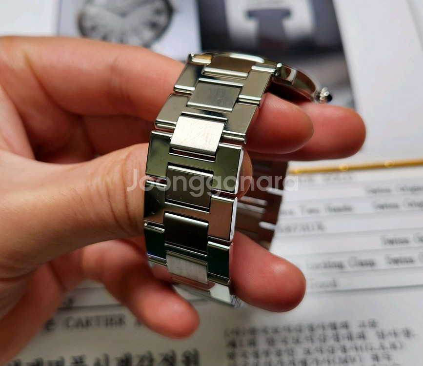 까르띠에 롱드솔로 실버로만 36mm 블루핸즈 쿼츠 브레--7