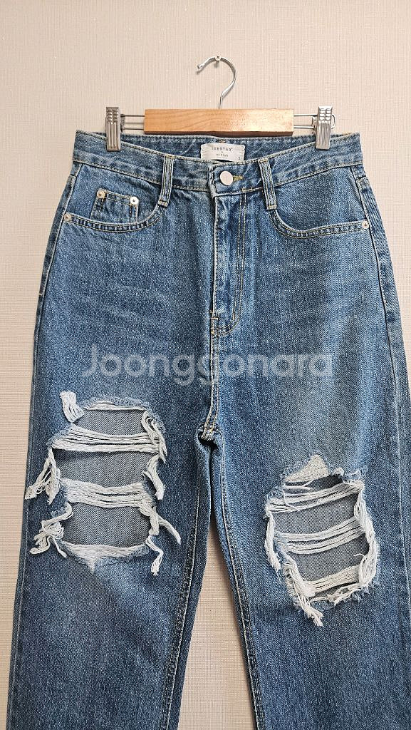 세미와이드 일자 데님팬츠 찢청 새상품 M--1
