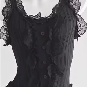 여름 블랙 민소매 프릴 레이스