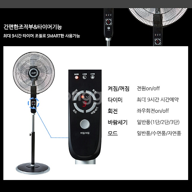 16형 블랙 대형 스탠드 리모컨 선풍기 새제품--3