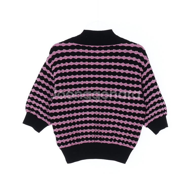 [M]오브제 핑크 스트라이프 반팔 카라 니트 가디건 셋--3