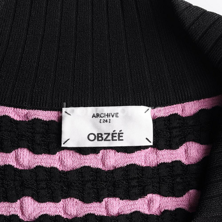 [M]오브제 핑크 스트라이프 반팔 카라 니트 가디건 셋--4