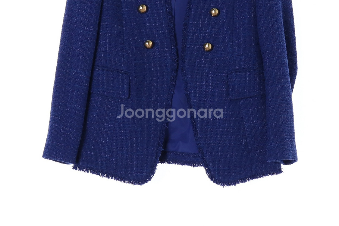 [S]모조에스핀 베이지 트위드 브이넥 노카라 더블 재킷--2