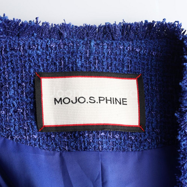 [S]모조에스핀 베이지 트위드 브이넥 노카라 더블 재킷--4