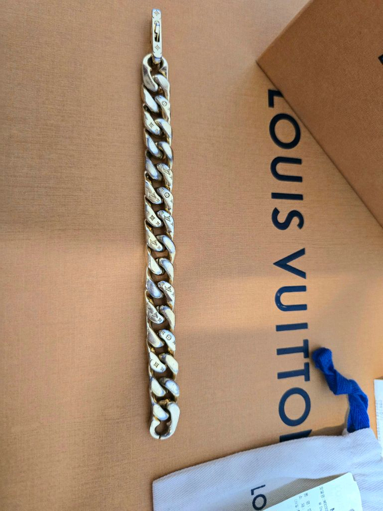 루이비통 모노그램 체인 금장팔찌--2