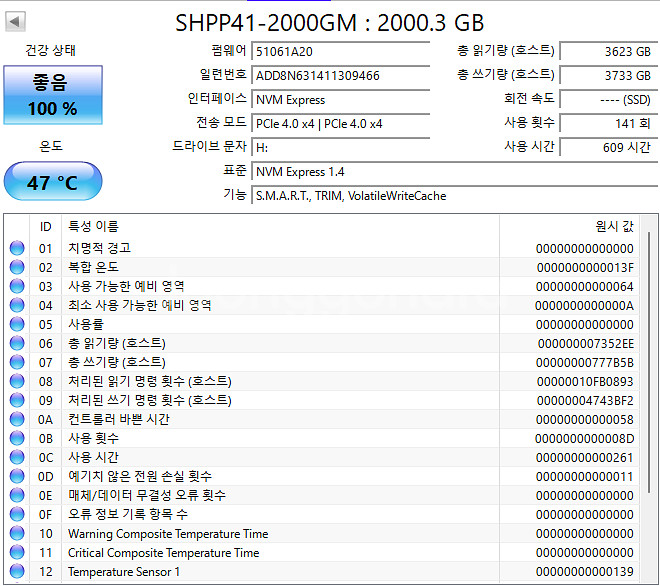 SK하이닉스 Platinum P41 2TB 사용품--3