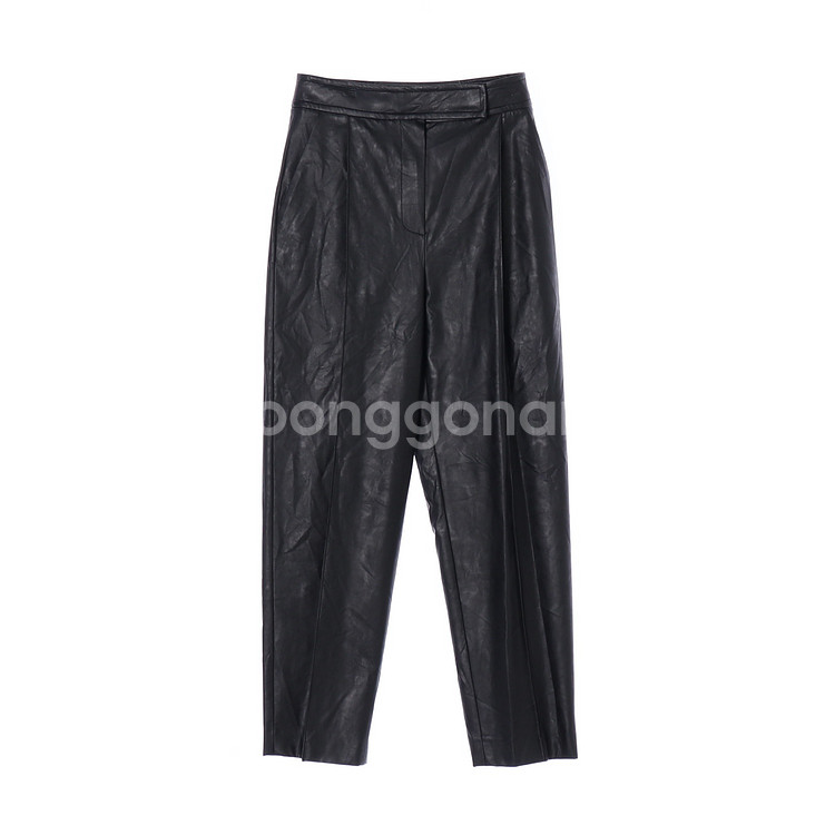 [S]오브제 블랙 에코레더 가죽 슬랙스 배기팬츠 바지--0