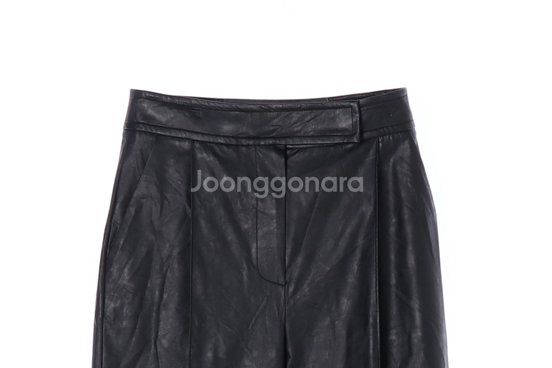 [S]오브제 블랙 에코레더 가죽 슬랙스 배기팬츠 바지--1