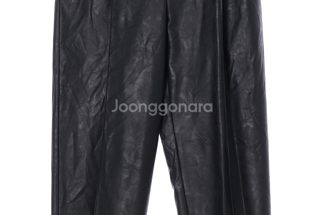 [S]오브제 블랙 에코레더 가죽 슬랙스 배기팬츠 바지--2