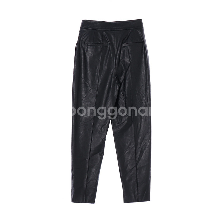 [S]오브제 블랙 에코레더 가죽 슬랙스 배기팬츠 바지--4