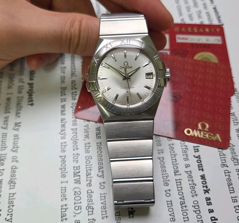 오메가 컨스틸레이션 별로고 칼침핸즈 썬레이실버 쿼츠 이미지