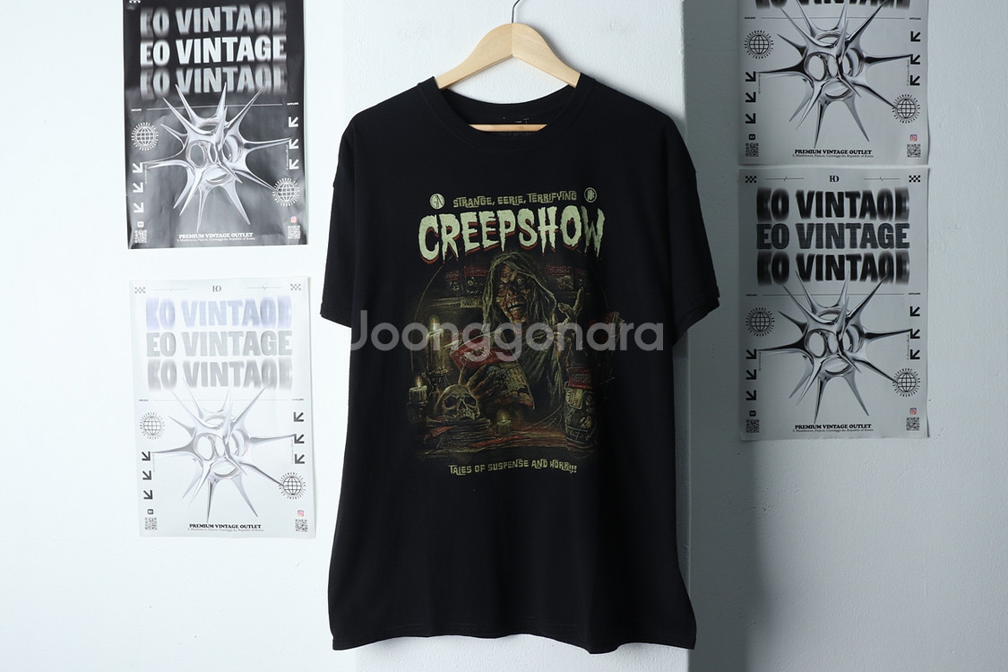 (L-XL) 브랜드빈티지 반팔 티셔츠 블랙 락티--1