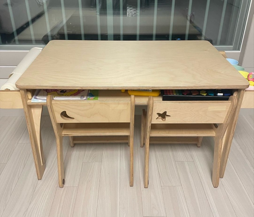 제이디우드 유아 책상 의자 세트 2인용--1