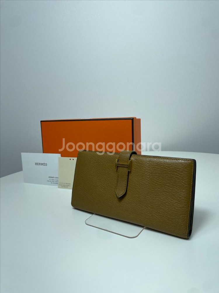 에르메스 미조레 베안 장지갑 카멜 금장 D각인--1