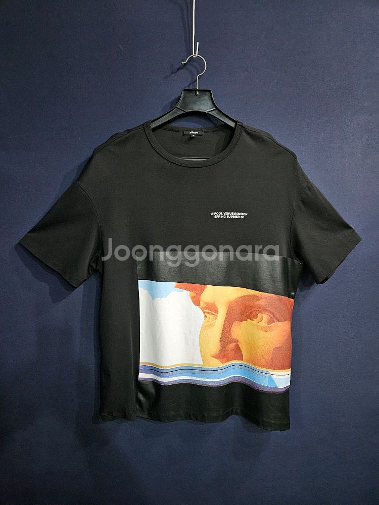 알레그리 프린팅 블랙 남성 오버핏 100 반팔티--0