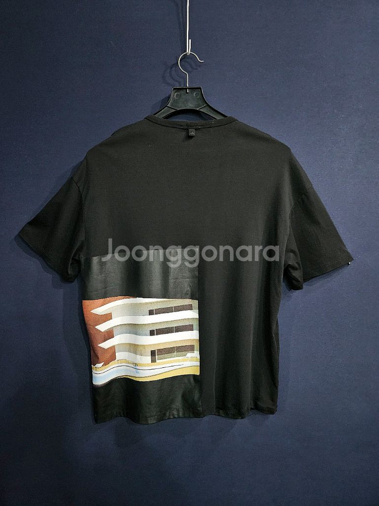알레그리 프린팅 블랙 남성 오버핏 100 반팔티--1