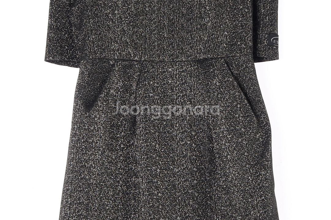 [S]모조에스핀 블랙 금사 백 리본 반팔 원피스 드레스--2