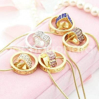 새 핑크색 18K 크리스탈 여성 목걸이 라인석 하트--4